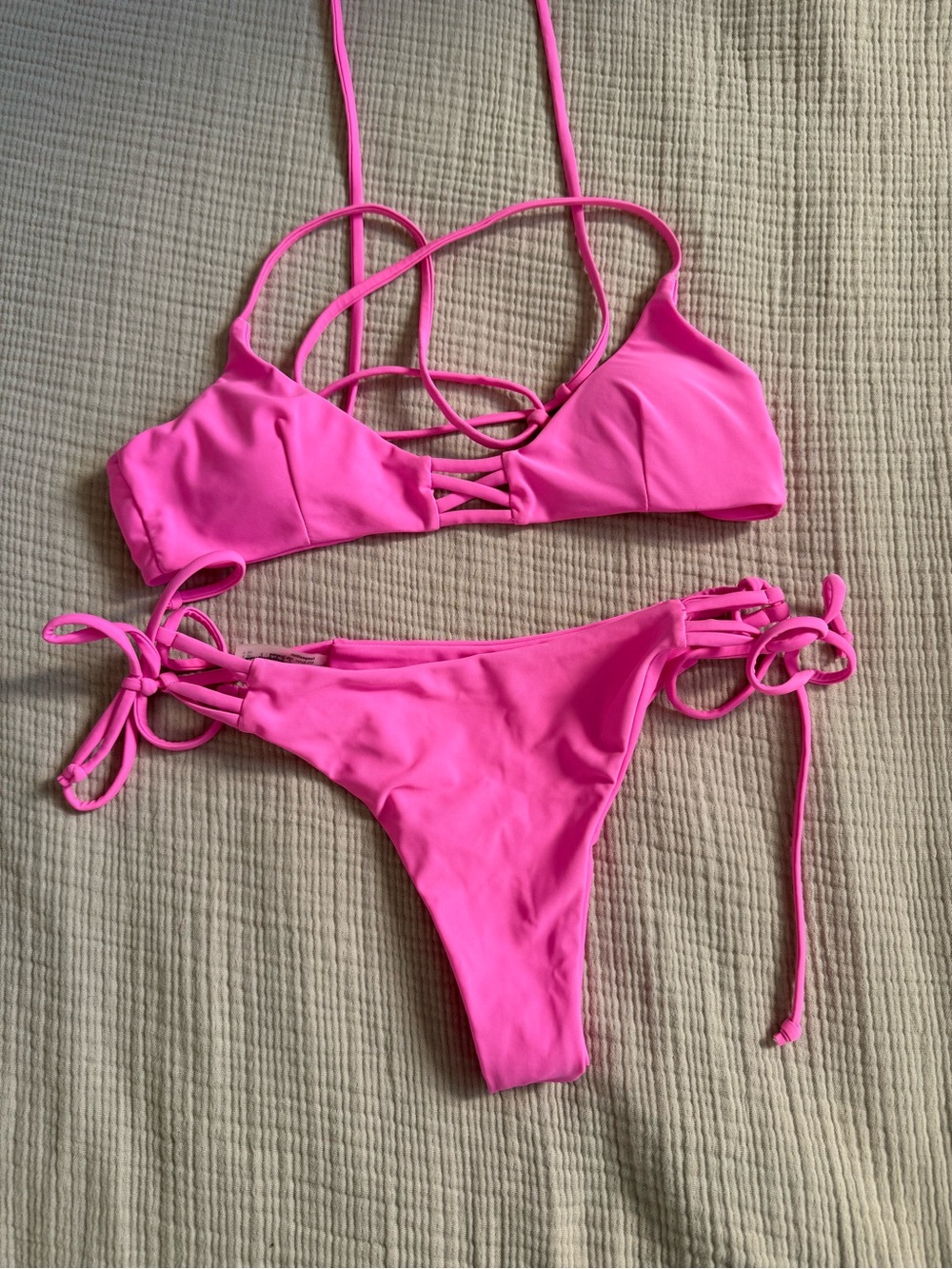 Zaful Neon Pink Strappy Tie-Side Bikini